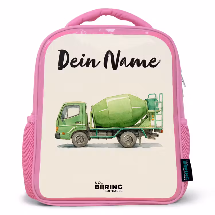 Betonmixer - Getekend - Groen Kinderrugzak - Roze middel -3d