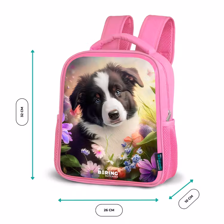 Hond met blauwe ogen in een veld Kinderrugzak - Roze middel -productfoto_formaten