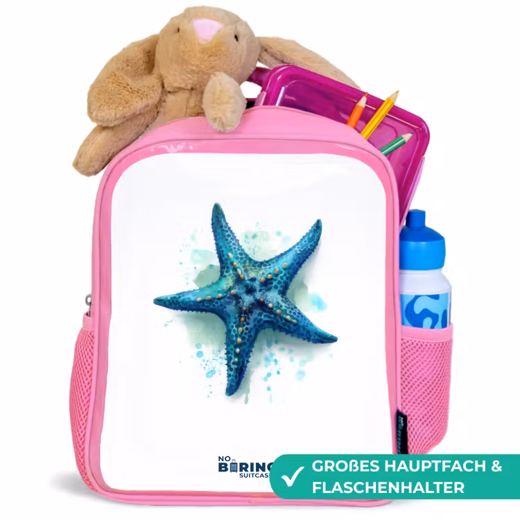 Blauwe Zeester op Witte Achtergrond Kinderrugzak - Roze middel -inhoud_DE