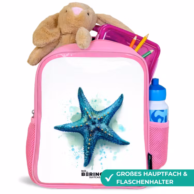 Blauwe Zeester op Witte Achtergrond Kinderrugzak - Roze middel -inhoud_DE