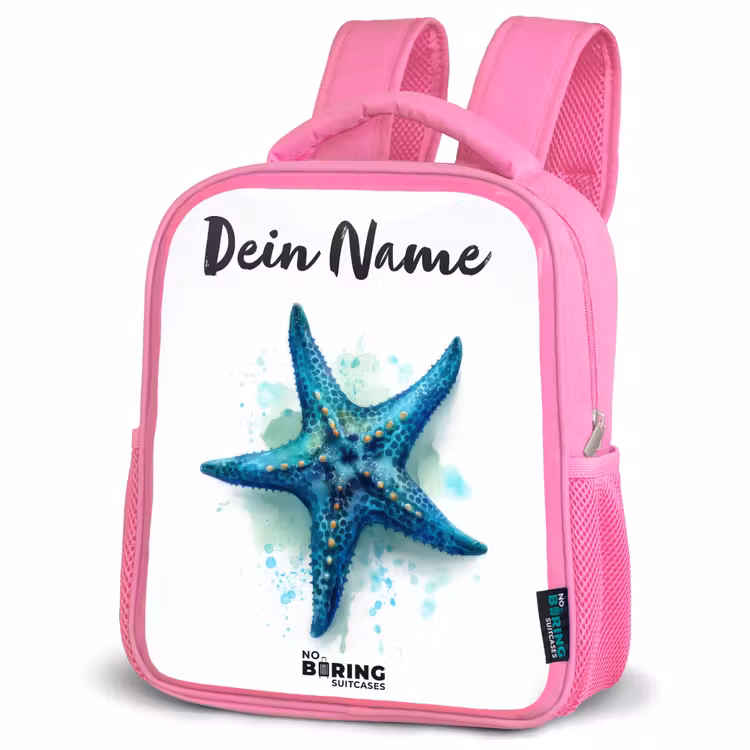 Blauwe Zeester op Witte Achtergrond Kinderrugzak - Roze middel -schuin