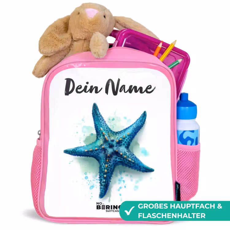 Blauwe Zeester op Witte Achtergrond Kinderrugzak - Roze middel -inhoud_DE