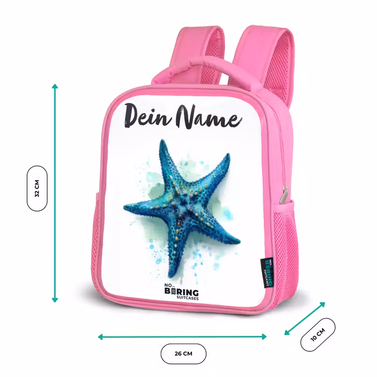 Blauwe Zeester op Witte Achtergrond Kinderrugzak - Roze middel -productfoto_formaten