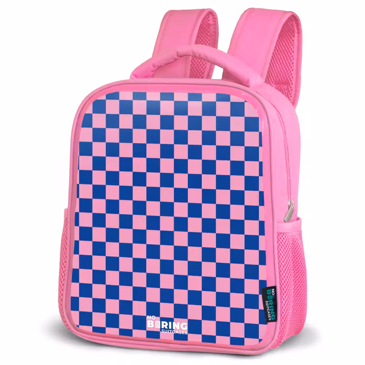 Blokjes - Blauw - Roze Kinderrugzak - Roze middel -schuin