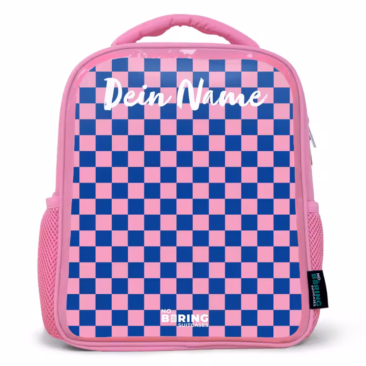 Blokjes - Blauw - Roze Kinderrugzak - Roze middel -3d
