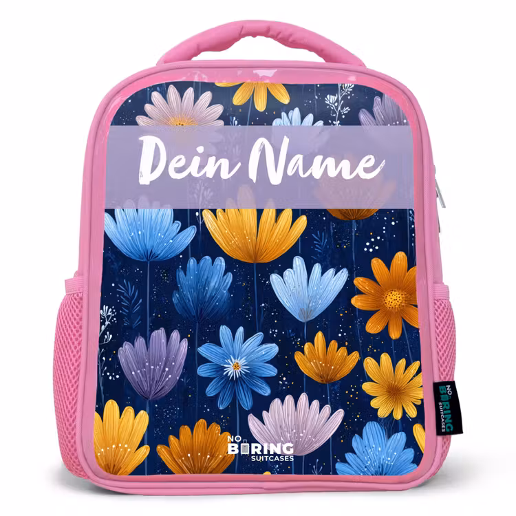 Bloemen - Patroon - Blauw Kinderrugzak - Roze middel -3d