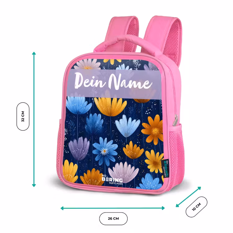 Bloemen - Patroon - Blauw Kinderrugzak - Roze middel -productfoto_formaten