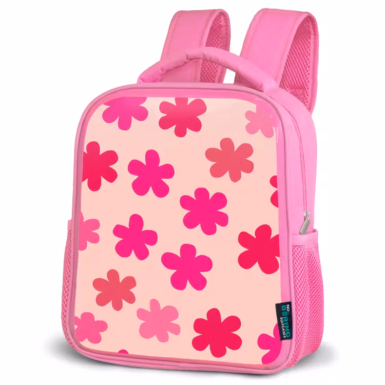 Bloemen - Patroon - Roze Kinderrugzak - Roze middel -schuin