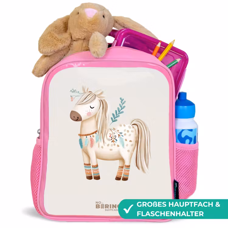 Bohemian paard in beige tinten Kinderrugzak - Roze middel -inhoud_DE
