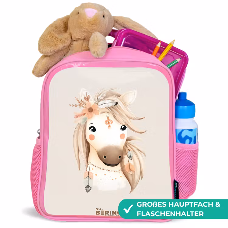 Bohemian paard in pastel kleuren Kinderrugzak - Roze middel -inhoud_DE