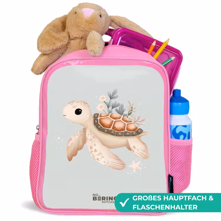 Bruine zeeschildpad in pastel onderwaterwereld Kinderrugzak - Roze middel -inhoud_DE