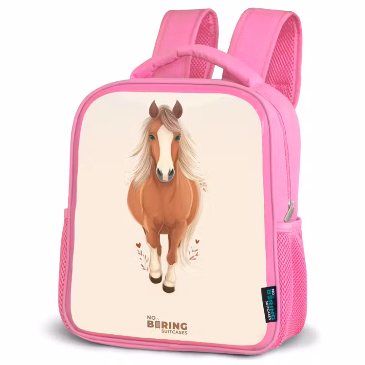 Bruin paard in gallop Kinderrugzak - Roze middel -schuin
