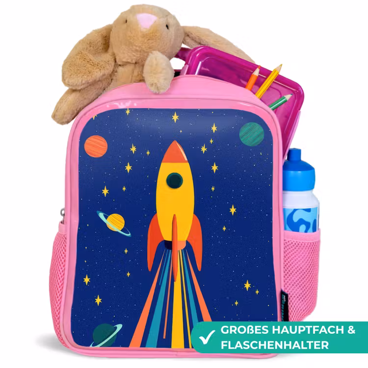 Kleurrijk - Raket - Ruimte Kinderrugzak - Roze middel -inhoud_DE