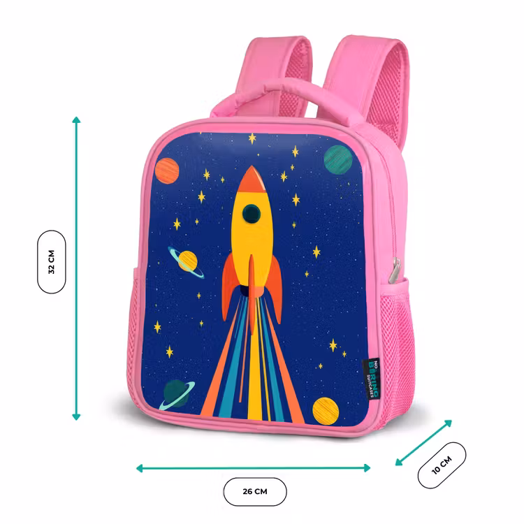 Kleurrijk - Raket - Ruimte Kinderrugzak - Roze middel -productfoto_formaten