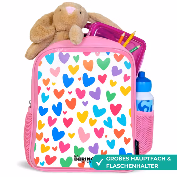 Gekleurde hartjes Kinderrugzak - Roze middel -inhoud_DE