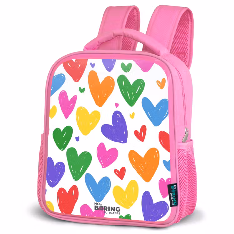 Gekleurde hartjes Kinderrugzak - Roze middel -schuin