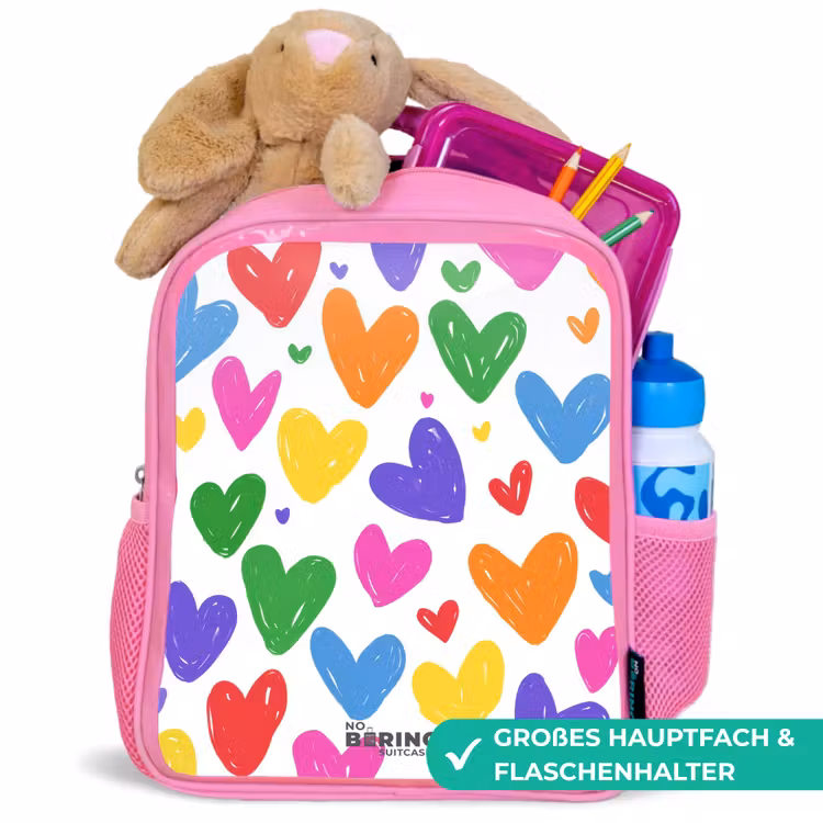 Gekleurde hartjes Kinderrugzak - Roze middel -inhoud_DE