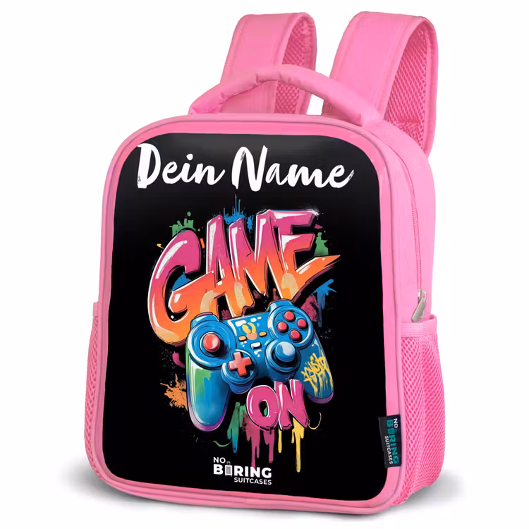 Controller - Game - Graffiti - Tekst Kinderrugzak - Roze middel -schuin