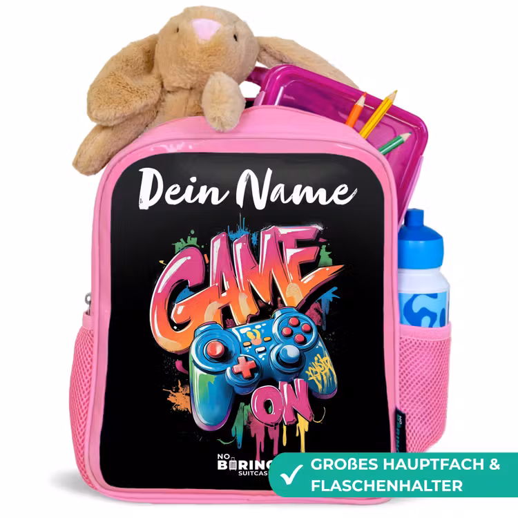 Controller - Game - Graffiti - Tekst Kinderrugzak - Roze middel -inhoud_DE