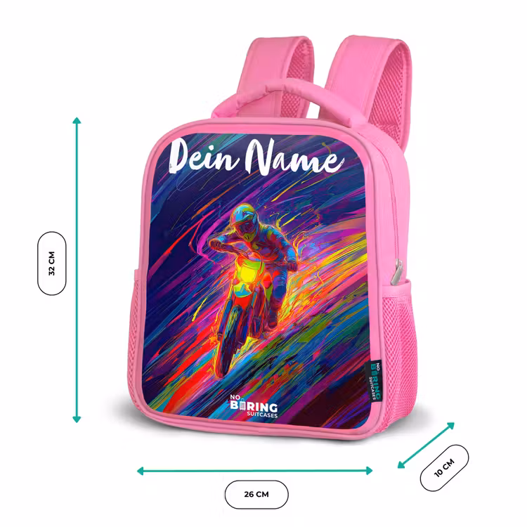Crossmotor - Neonkleuren - Lijnen - Helm Kinderrugzak - Roze middel -productfoto_formaten