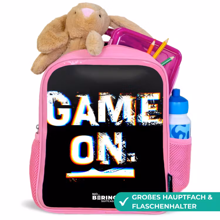 Game on in zwart wit Kinderrugzak - Roze middel -inhoud_DE