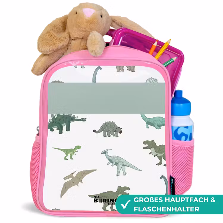 Dino Dynastie Kinderrugzak - Roze middel -inhoud_DE