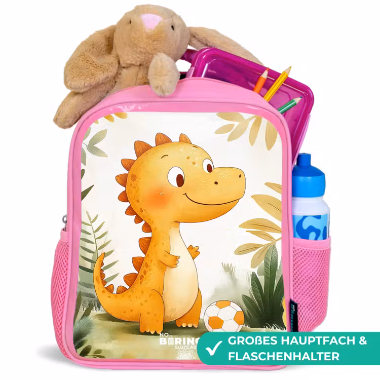 Dino - Voetbal - Oranje Kinderrugzak - Roze middel -inhoud_DE