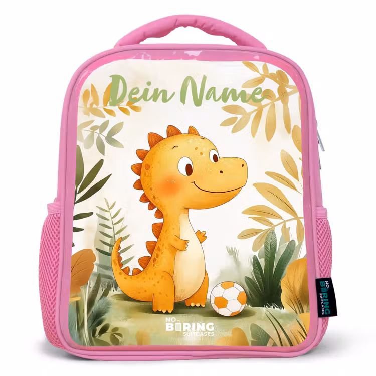 Dino - Voetbal - Oranje Kinderrugzak - Roze middel -3d