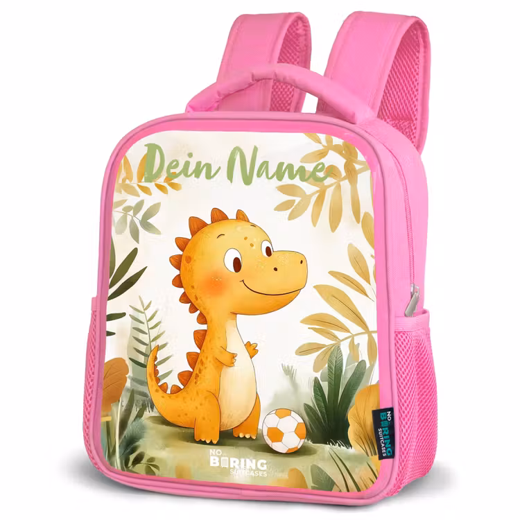 Dino - Voetbal - Oranje Kinderrugzak - Roze middel -schuin