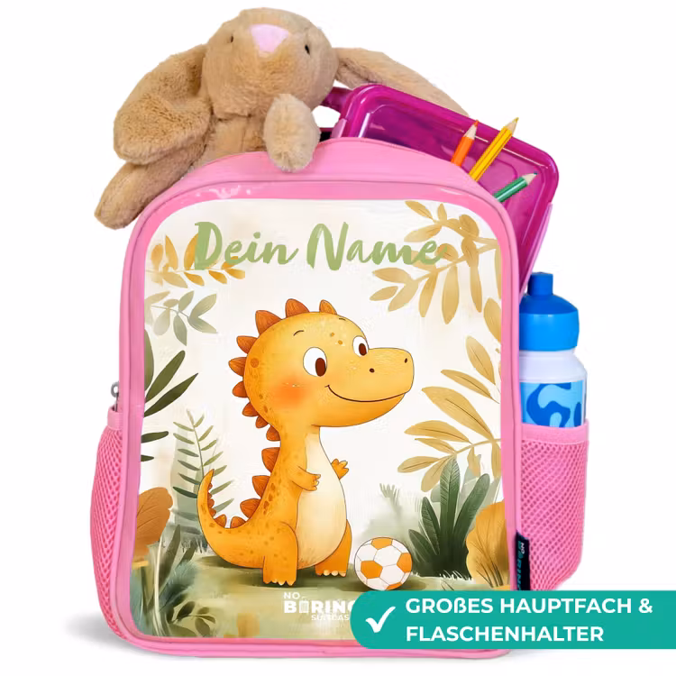 Dino - Voetbal - Oranje Kinderrugzak - Roze middel -inhoud_DE