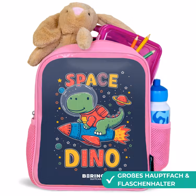 Dino - Groen - Raket - Sterren Kinderrugzak - Roze middel -inhoud_DE