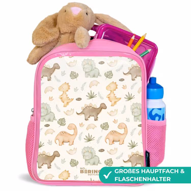 Dino patroon in pastelkleuren Kinderrugzak - Roze middel -inhoud_DE