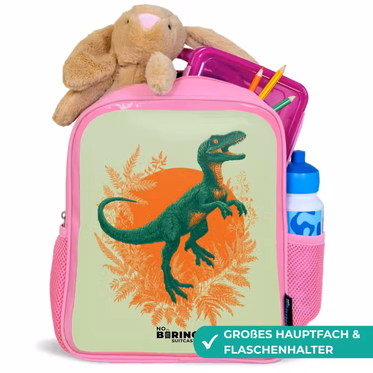 Dino - Natuur - Groen Kinderrugzak - Roze middel -inhoud_DE