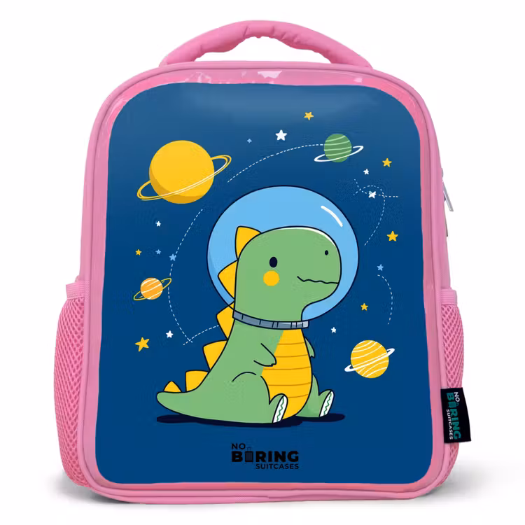 Dino - Planeet - Ster - Blauw Kinderrugzak - Roze middel -3d