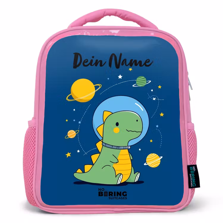 Dino - Planeet - Ster - Blauw Kinderrugzak - Roze middel -3d