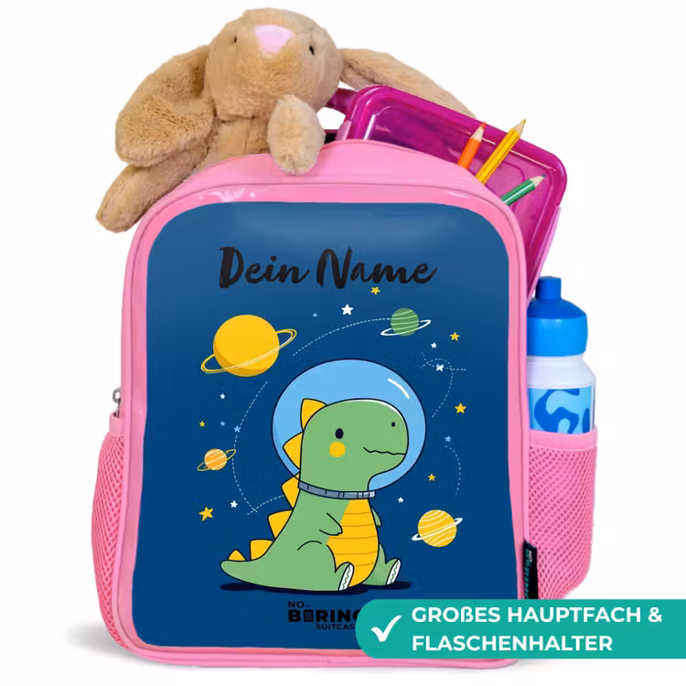 Dino - Planeet - Ster - Blauw Kinderrugzak - Roze middel -inhoud_DE