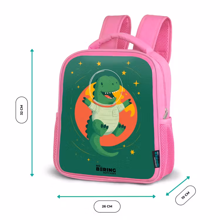 Dino - Planeet - Sterren - Groen Kinderrugzak - Roze middel -productfoto_formaten
