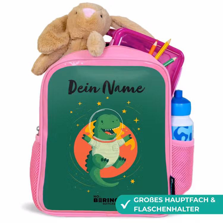 Dino - Planeet - Sterren - Groen Kinderrugzak - Roze middel -inhoud_DE