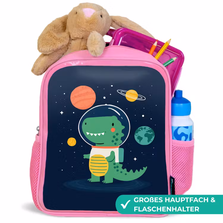 Dino - Ruimtepak - Planeten Kinderrugzak - Roze middel -inhoud_DE