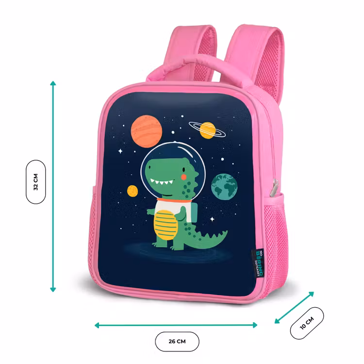 Dino - Ruimtepak - Planeten Kinderrugzak - Roze middel -productfoto_formaten