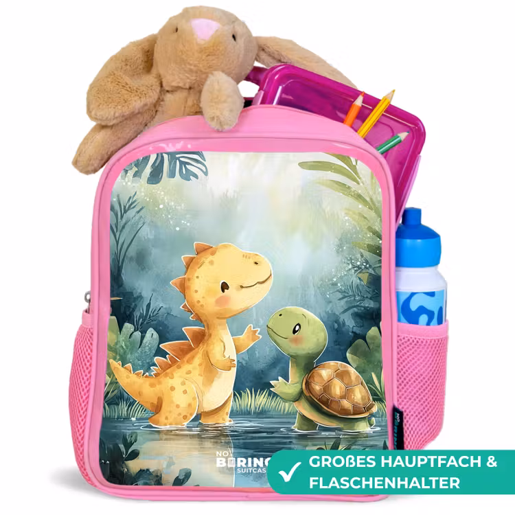Dino - Schildpad - Jungle Kinderrugzak - Roze middel -inhoud_DE