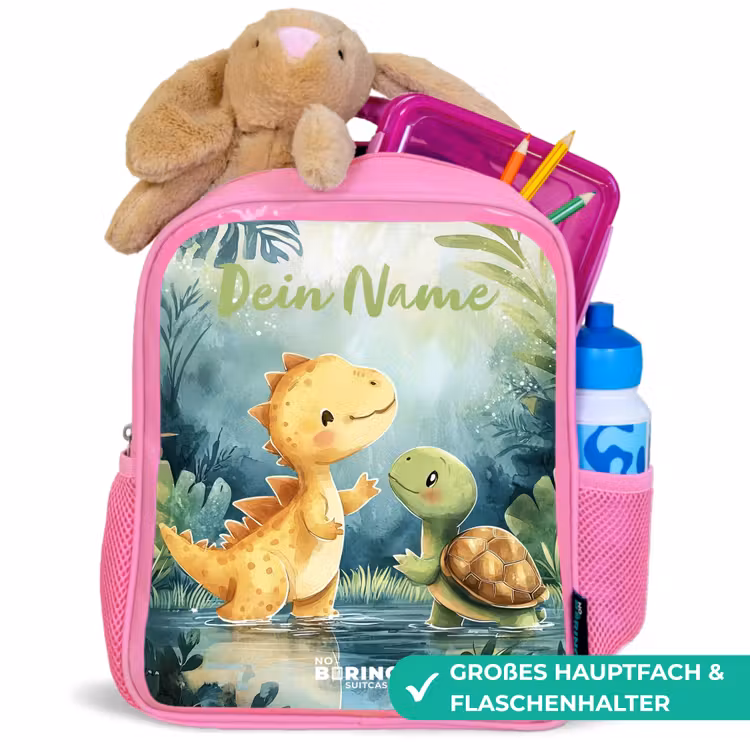 Dino - Schildpad - Jungle Kinderrugzak - Roze middel -inhoud_DE