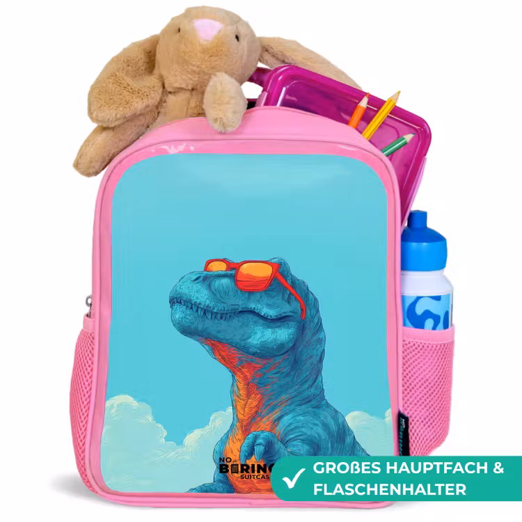 Dino - Zonnebril - Blauw Kinderrugzak - Roze middel -inhoud_DE