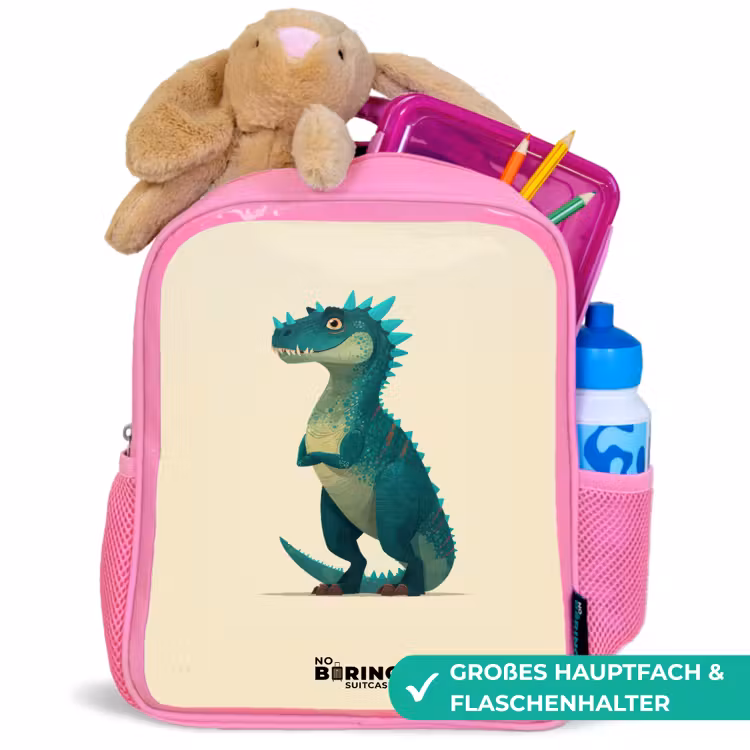 Dino - Dier - Blauw - Groen Kinderrugzak - Roze middel -inhoud_DE
