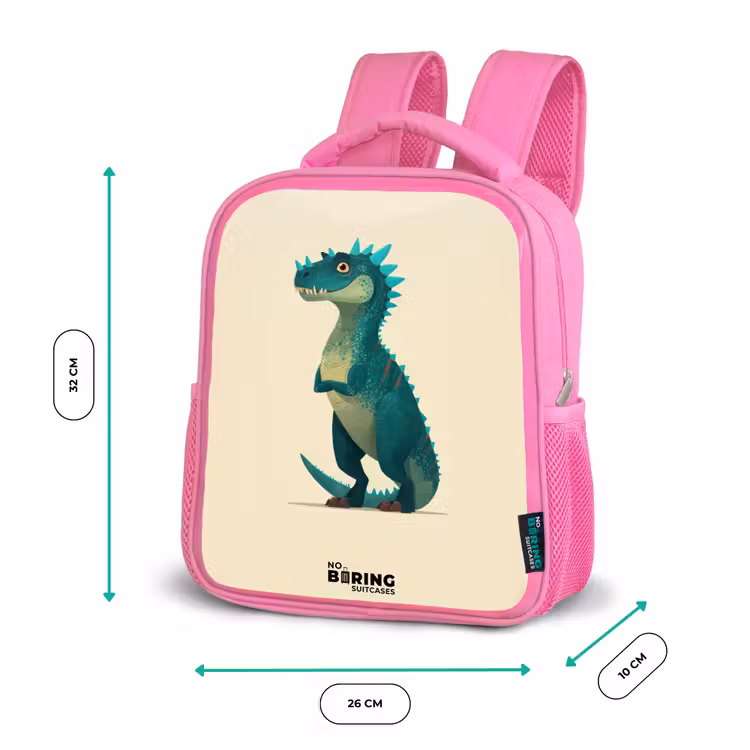Dino - Dier - Blauw - Groen Kinderrugzak - Roze middel -productfoto_formaten
