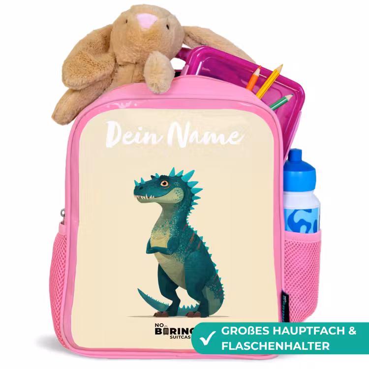 Dino - Dier - Blauw - Groen Kinderrugzak - Roze middel -inhoud_DE