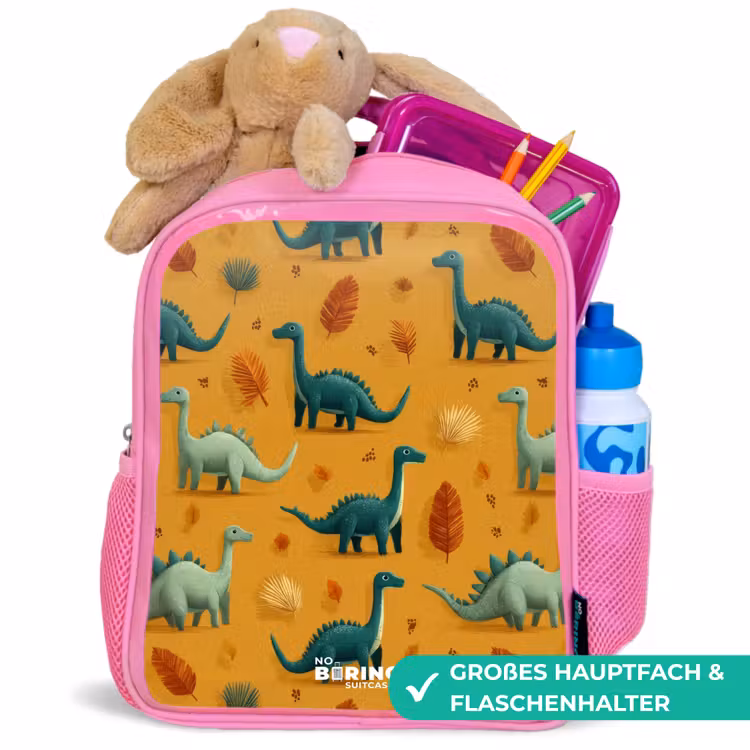 Dino - Dieren - Patroon Kinderrugzak - Roze middel -inhoud_DE