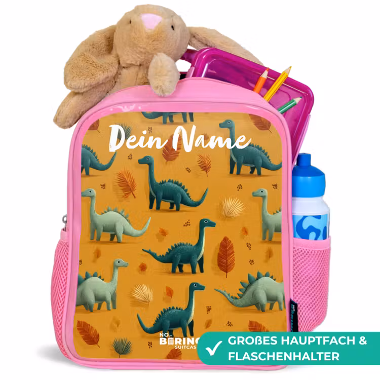 Dino - Dieren - Patroon Kinderrugzak - Roze middel -inhoud_DE