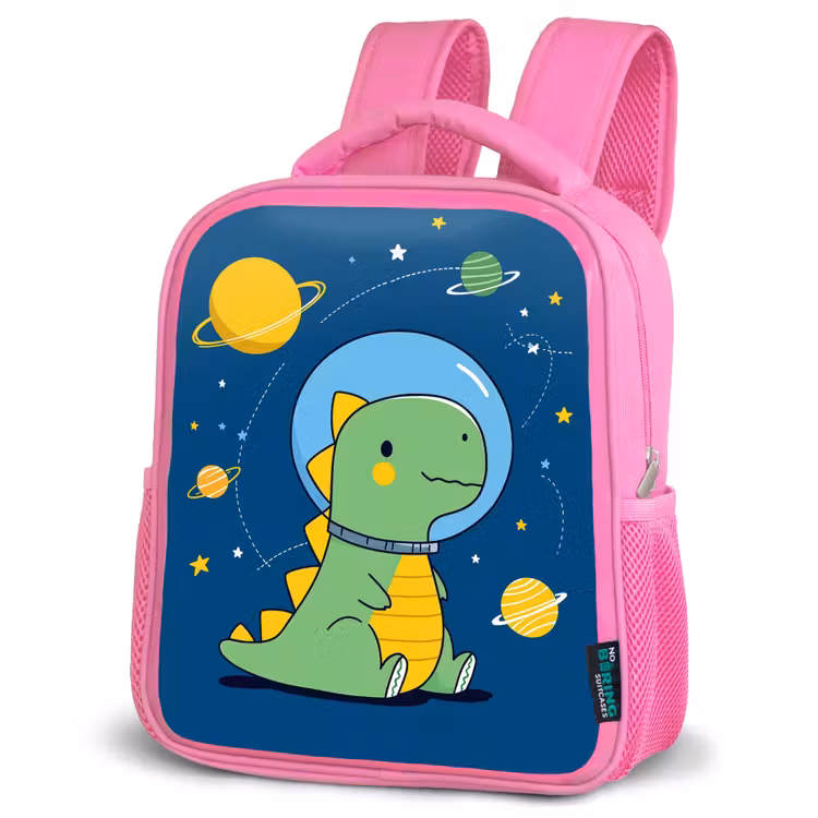 Dino - Ruimte - Planeten Kinderrugzak - Roze middel -schuin