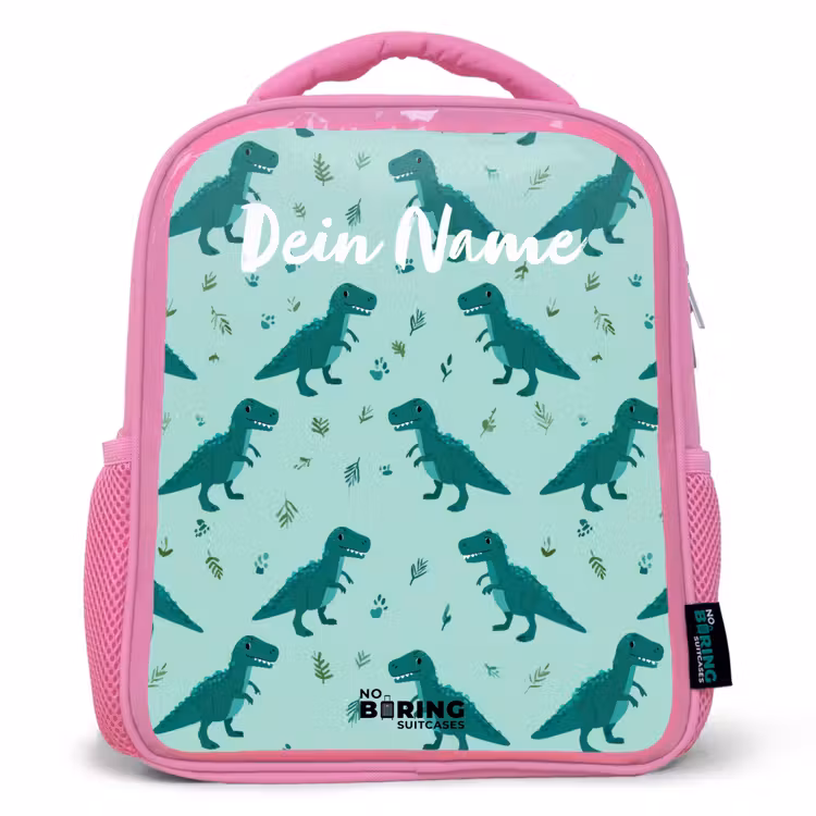 Dinos - Patroon - Groen Kinderrugzak - Roze middel -3d